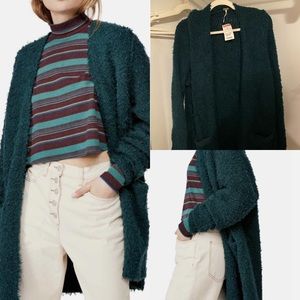 FREE PEOPLE Once In a Lifetime Emerald Green Fuzzy Cardigan Size Large